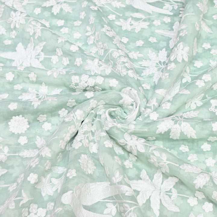 Sea Mist Dyed Mul Chanderi Thread Embroidery Fabric-SC0R270