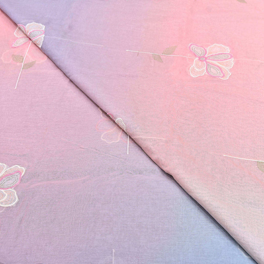 4D Shaded Mul Chanderi Floral Patch & Thread Embroidery Fabric – Designer Summer Fabric GP3925-1