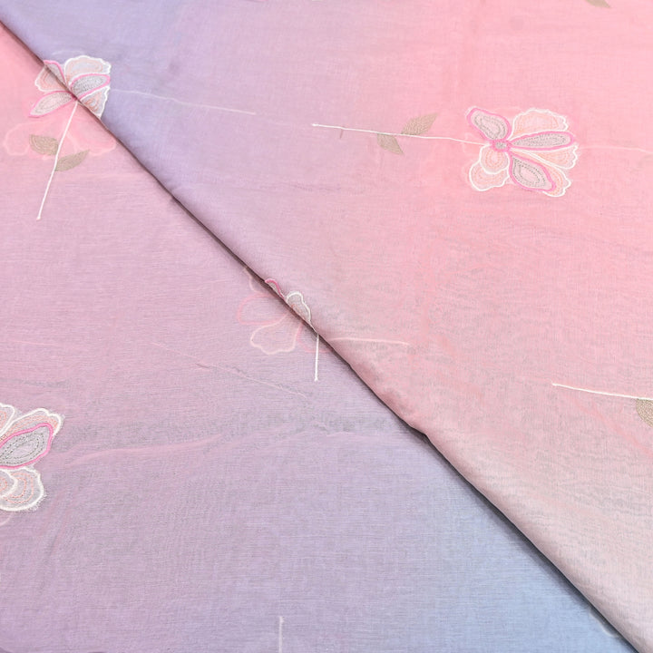 4D Shaded Mul Chanderi Floral Patch & Thread Embroidery Fabric – Designer Summer Fabric GP3925-1