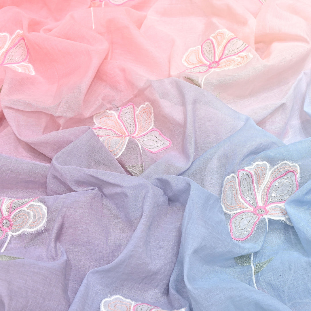 4D Shaded Mul Chanderi Floral Patch & Thread Embroidery Fabric – Designer Summer Fabric GP3925-1