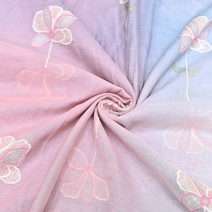 4D Shaded Mul Chanderi Floral Patch & Thread Embroidery Fabric – Designer Summer Fabric GP3925-1