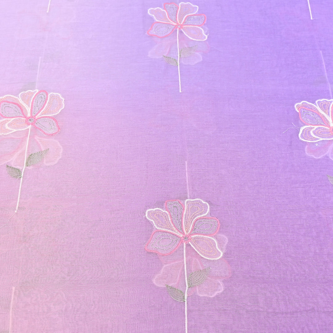 4D Shaded Mul Chanderi Floral Patch & Thread Embroidery Fabric – Designer Summer Fabric GP3925-2