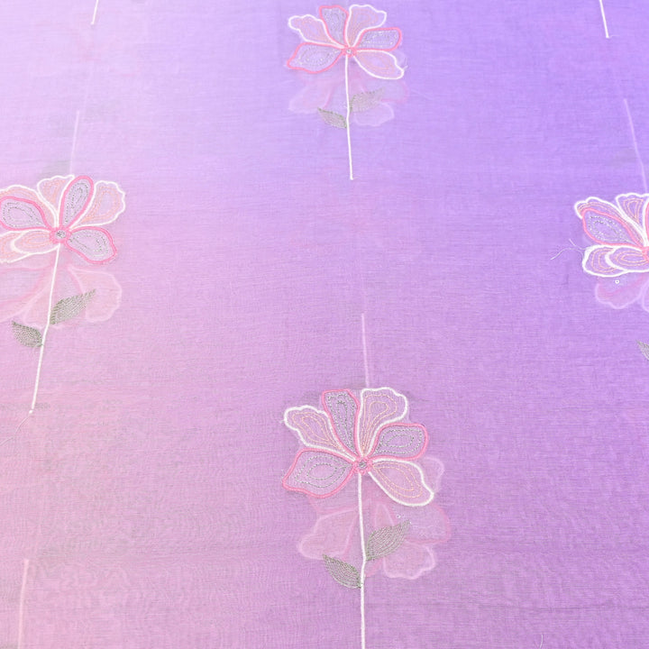 4D Shaded Mul Chanderi Floral Patch & Thread Embroidery Fabric – Designer Summer Fabric GP3925-2