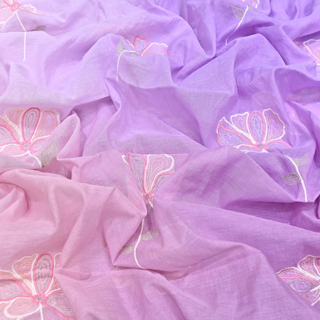 4D Shaded Mul Chanderi Floral Patch & Thread Embroidery Fabric – Designer Summer Fabric GP3925-2