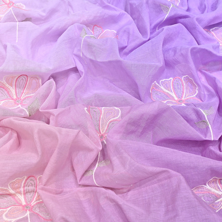 4D Shaded Mul Chanderi Floral Patch & Thread Embroidery Fabric – Designer Summer Fabric GP3925-2