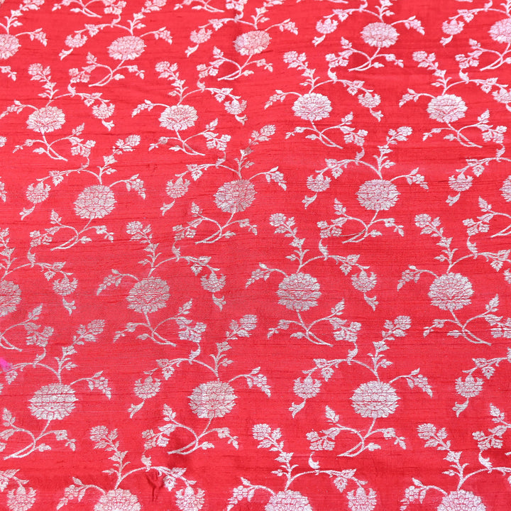 Raw Silk Zari Brocade Fabric – Rich Traditional Floral Designer Fabric-001595-08