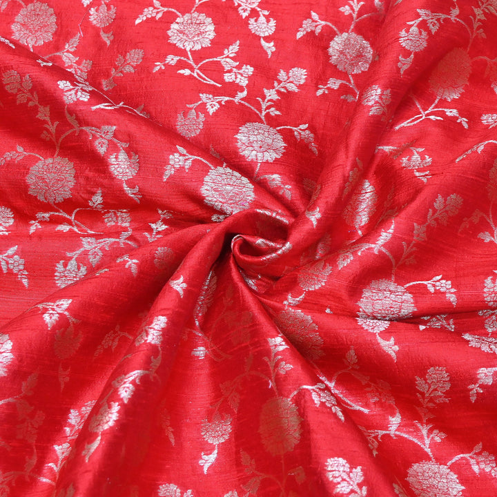 Raw Silk Zari Brocade Fabric – Rich Traditional Floral Designer Fabric-001595-08