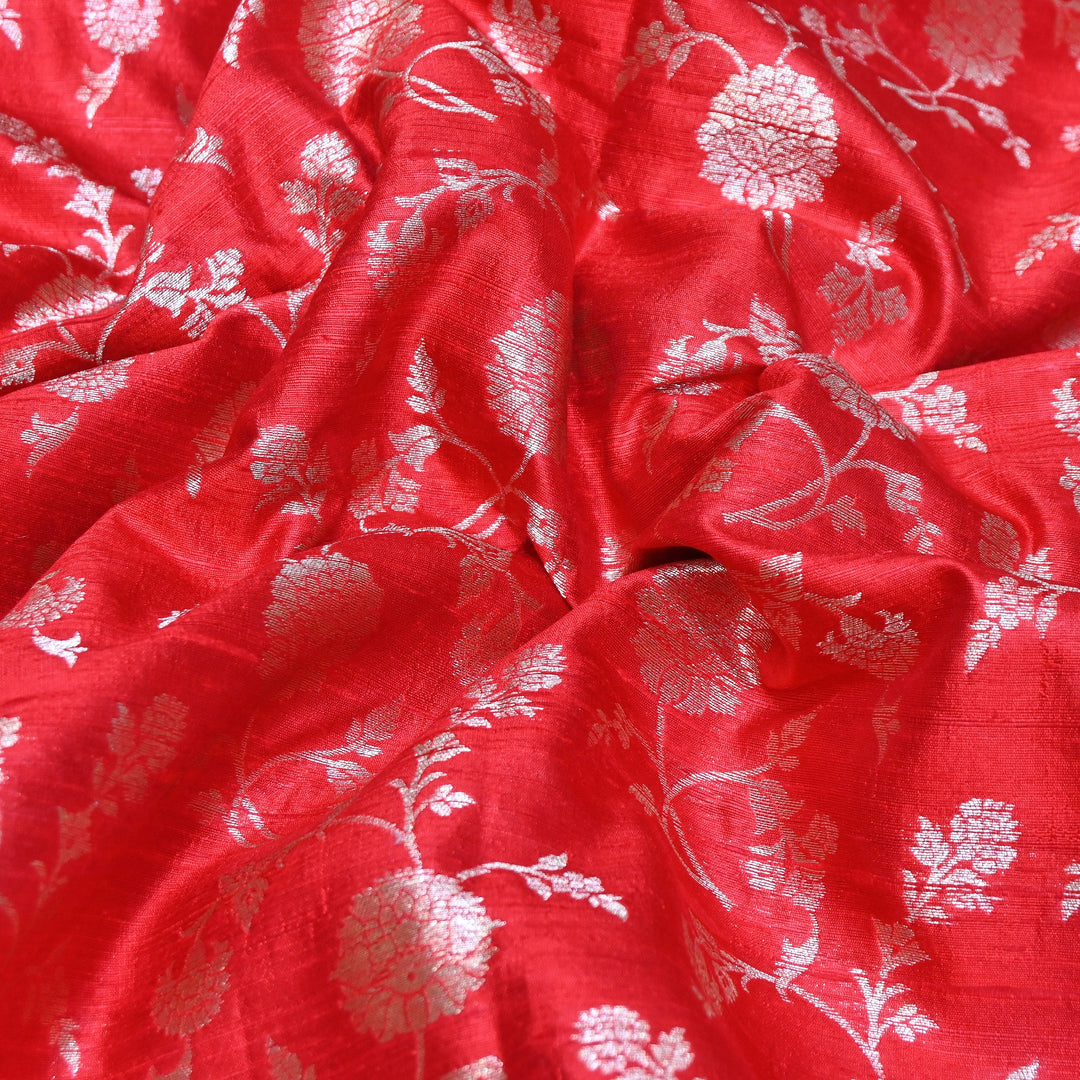 Raw Silk Zari Brocade Fabric – Rich Traditional Floral Designer Fabric-001595-08