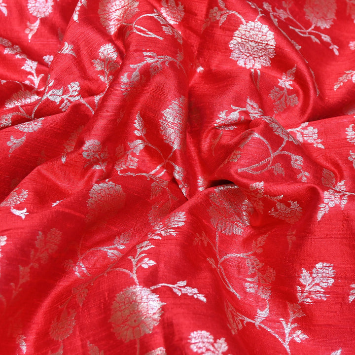 Raw Silk Zari Brocade Fabric – Rich Traditional Floral Designer Fabric-001595-08