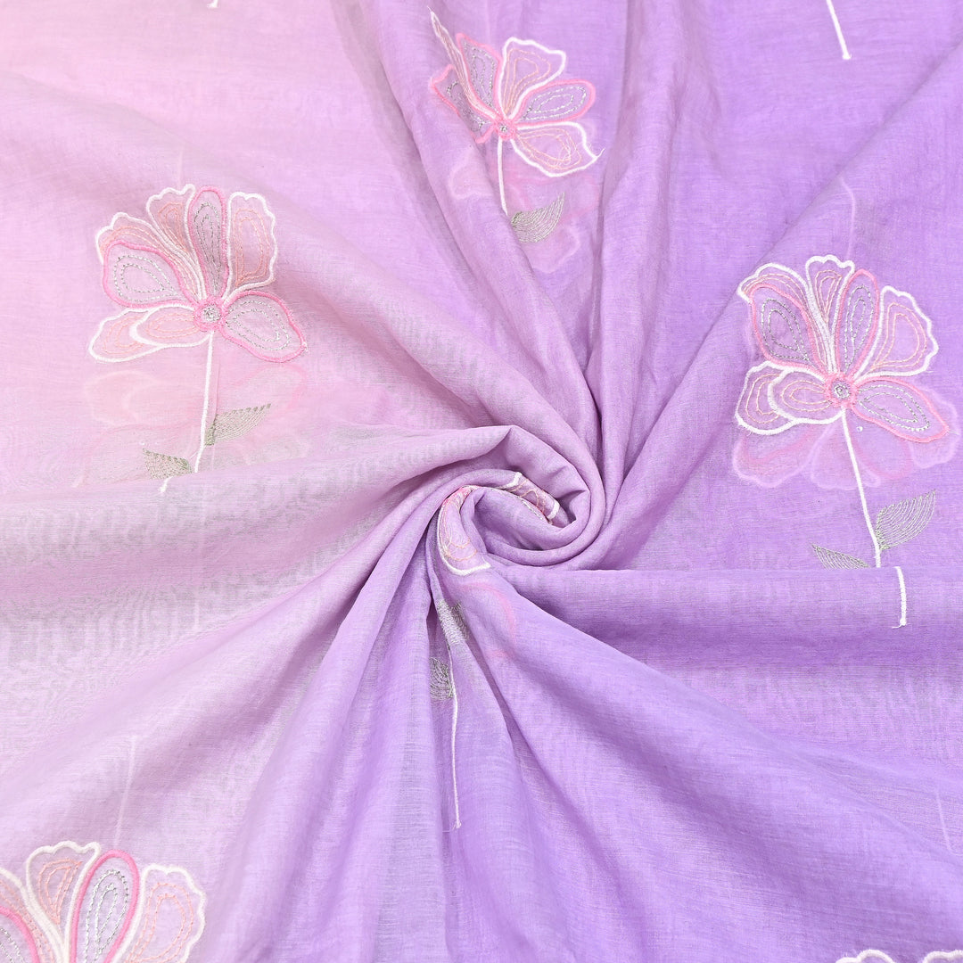 4D Shaded Mul Chanderi Floral Patch & Thread Embroidery Fabric – Designer Summer Fabric GP3925-2