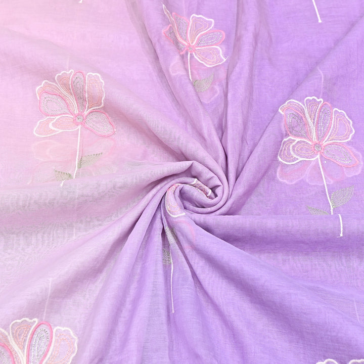 4D Shaded Mul Chanderi Floral Patch & Thread Embroidery Fabric – Designer Summer Fabric GP3925-2