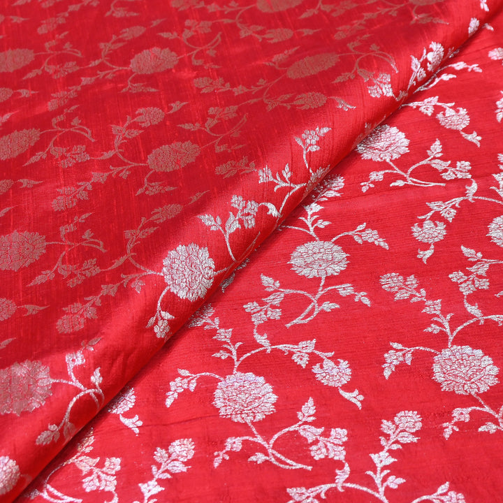 Raw Silk Zari Brocade Fabric – Rich Traditional Floral Designer Fabric-001595-08