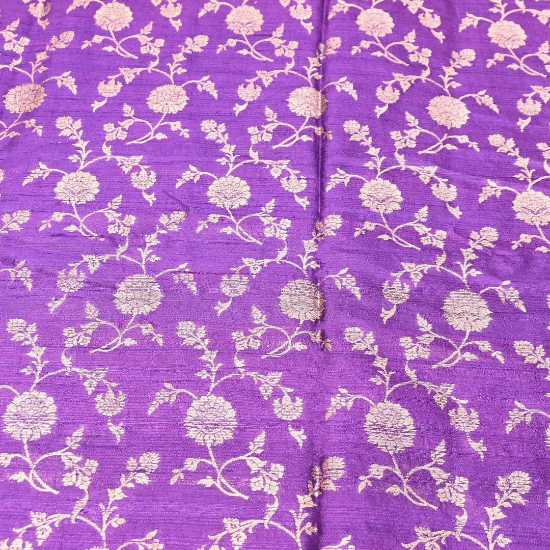 Raw Silk Zari Brocade Fabric – Rich Traditional Floral Designer Fabric-001595-07