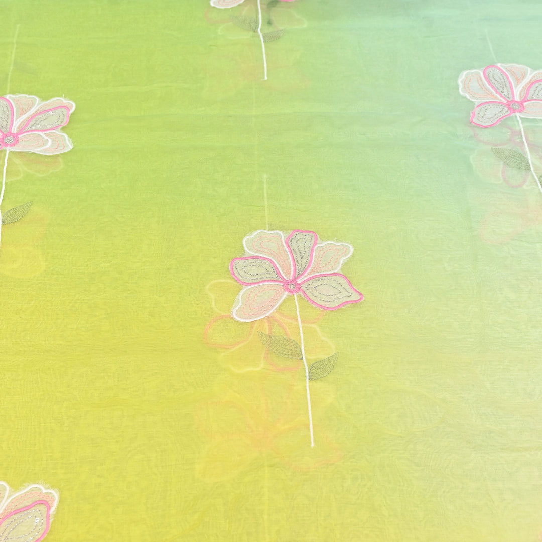 4D Shaded Mul Chanderi Floral Patch & Thread Embroidery Fabric – Designer Summer Fabric GP3925-3