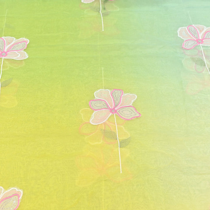 4D Shaded Mul Chanderi Floral Patch & Thread Embroidery Fabric – Designer Summer Fabric GP3925-3