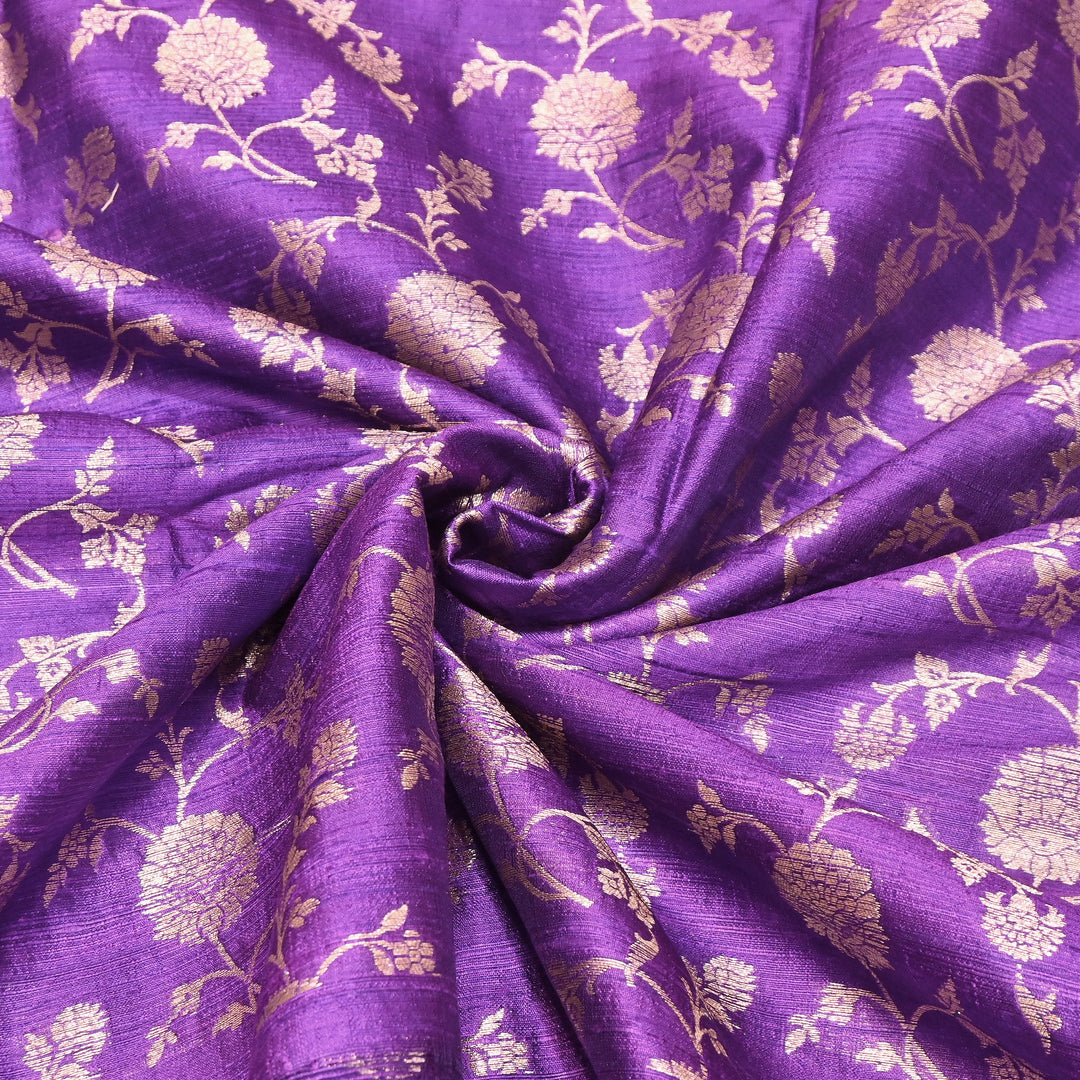 Raw Silk Zari Brocade Fabric – Rich Traditional Floral Designer Fabric-001595-07