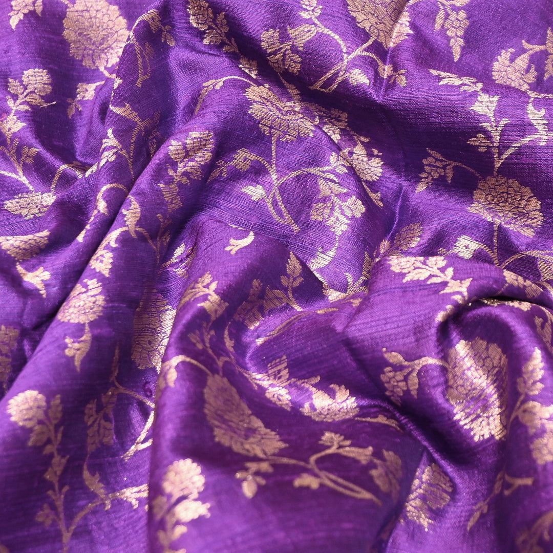 Raw Silk Zari Brocade Fabric – Rich Traditional Floral Designer Fabric-001595-07