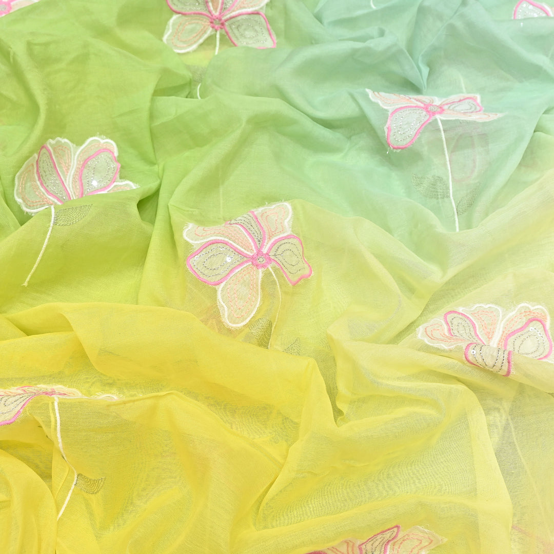 4D Shaded Mul Chanderi Floral Patch & Thread Embroidery Fabric – Designer Summer Fabric GP3925-3