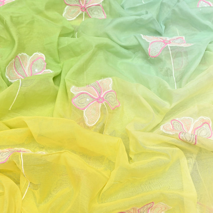 4D Shaded Mul Chanderi Floral Patch & Thread Embroidery Fabric – Designer Summer Fabric GP3925-3
