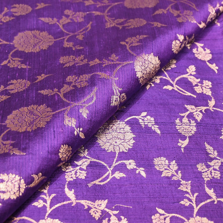 Raw Silk Zari Brocade Fabric – Rich Traditional Floral Designer Fabric-001595-07