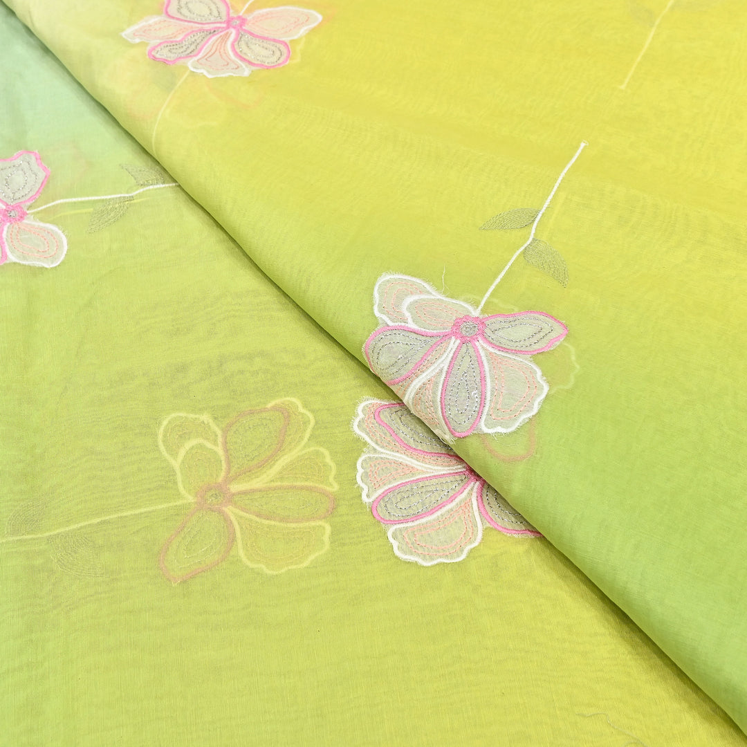 4D Shaded Mul Chanderi Floral Patch & Thread Embroidery Fabric – Designer Summer Fabric GP3925-3