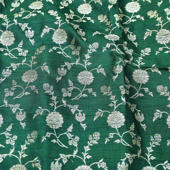 Raw Silk Zari Brocade Fabric – Rich Traditional Floral Designer Fabric-001595-06
