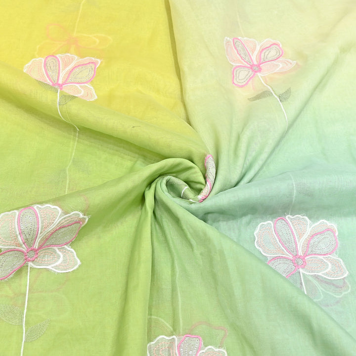 4D Shaded Mul Chanderi Floral Patch & Thread Embroidery Fabric – Designer Summer Fabric GP3925-3