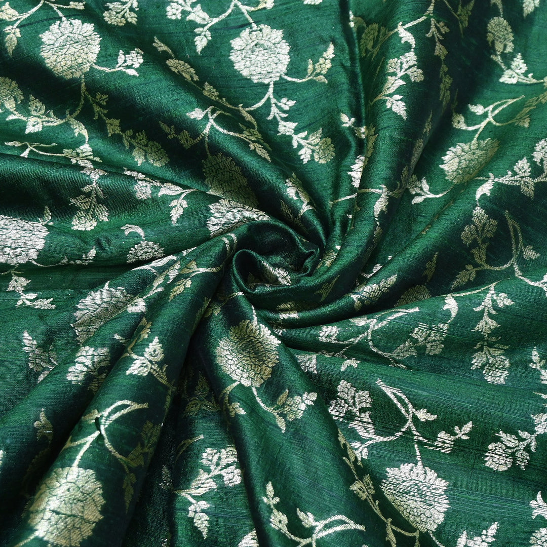 Raw Silk Zari Brocade Fabric – Rich Traditional Floral Designer Fabric-001595-06