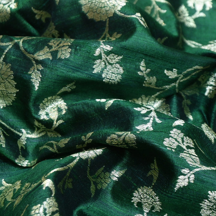 Raw Silk Zari Brocade Fabric – Rich Traditional Floral Designer Fabric-001595-06