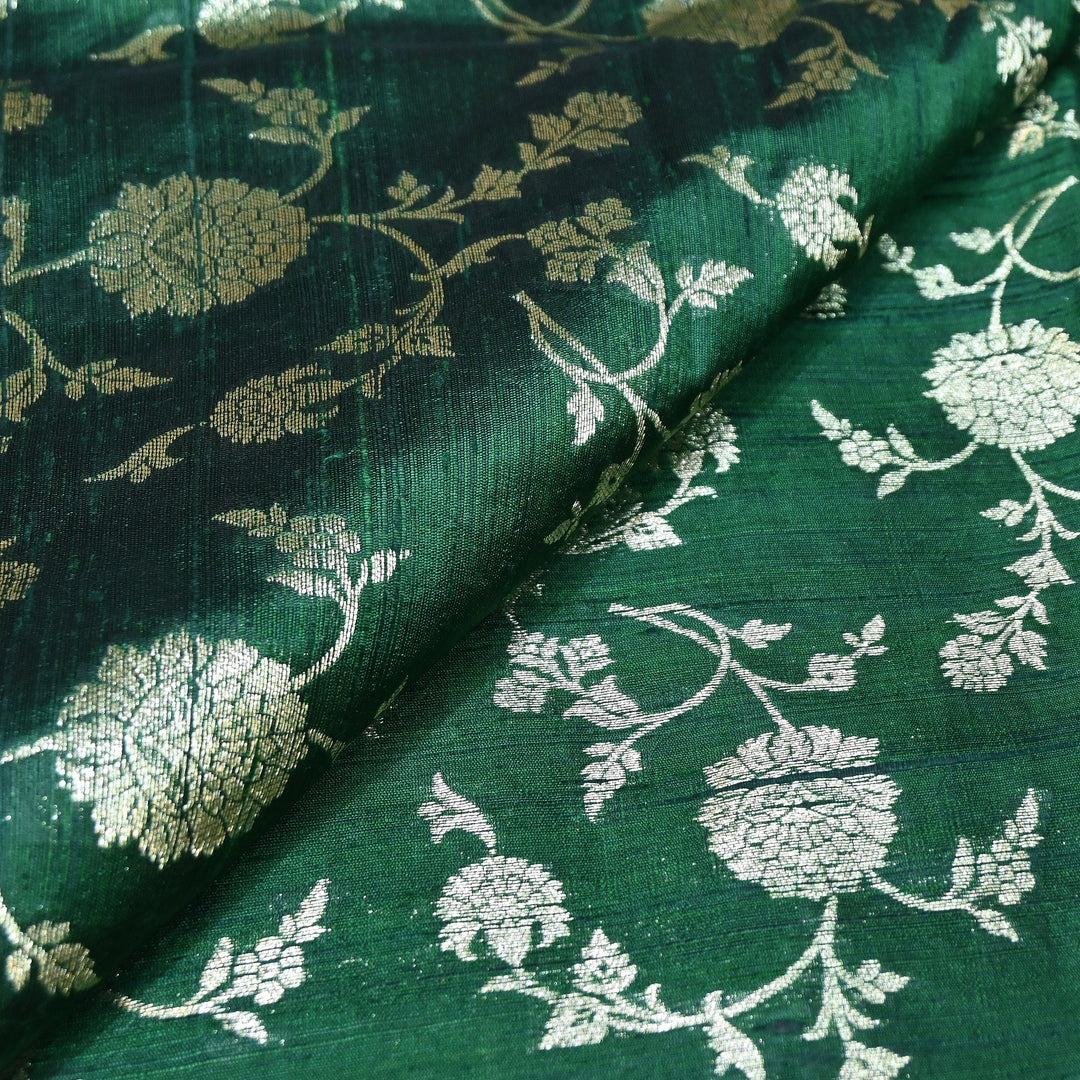 Raw Silk Zari Brocade Fabric – Rich Traditional Floral Designer Fabric-001595-06