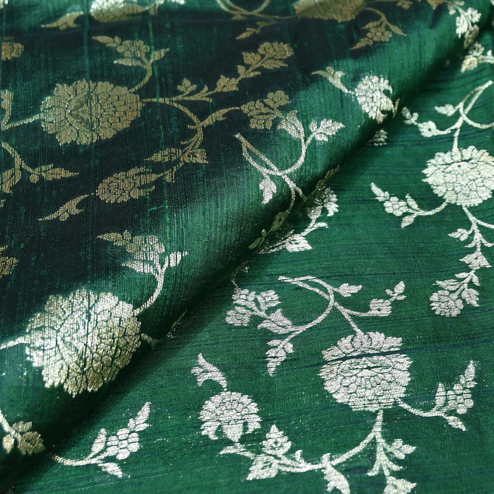 Raw Silk Zari Brocade Fabric – Rich Traditional Floral Designer Fabric-001595-06