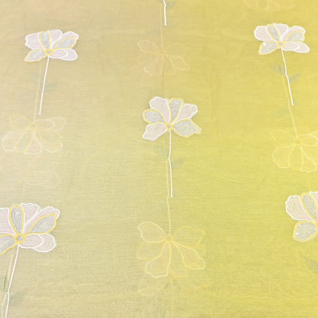 4D Shaded Mul Chanderi Floral Patch & Thread Embroidery Fabric – Designer Summer Fabric GP3925-4