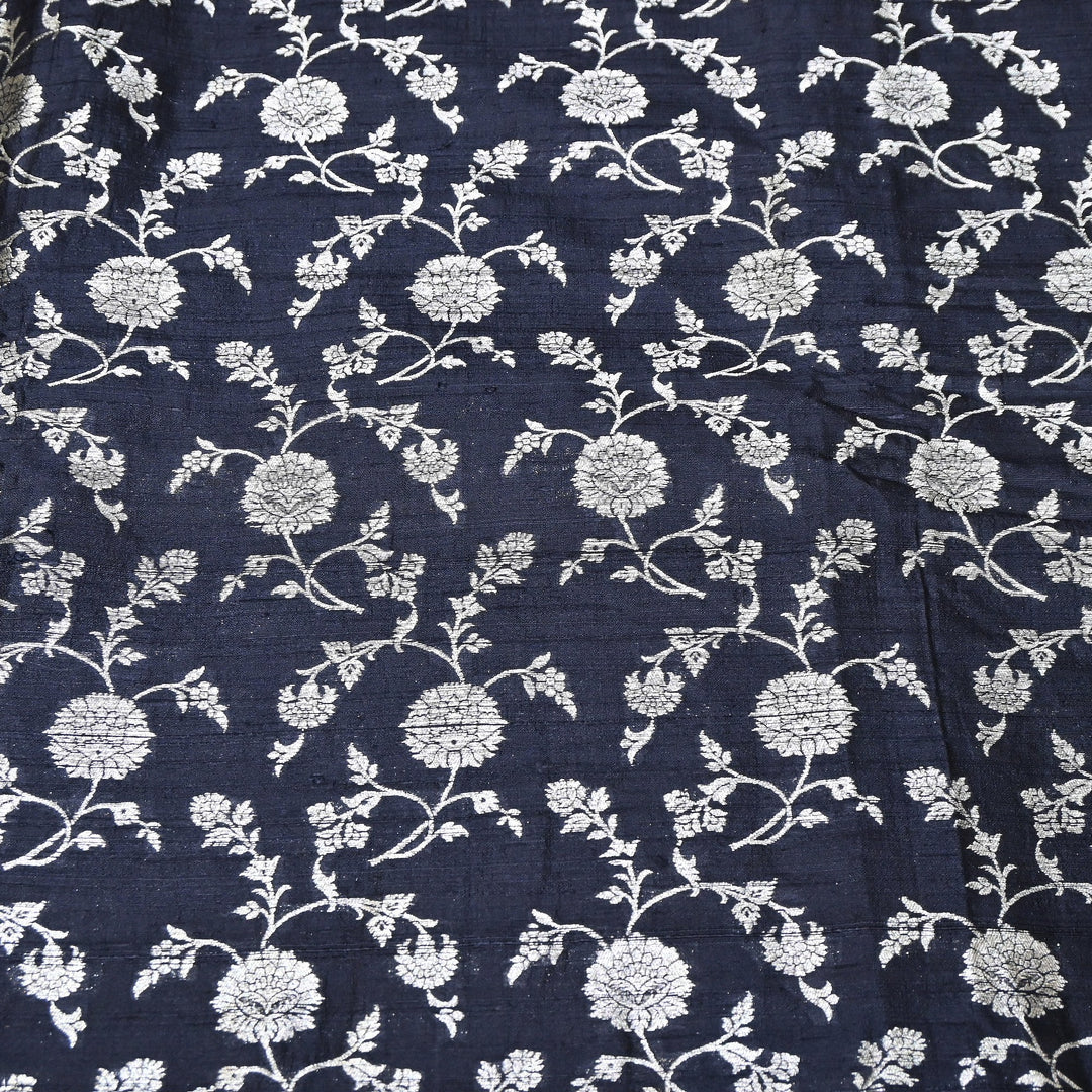 Raw Silk Zari Brocade Fabric – Rich Traditional Floral Designer Fabric-001595-05