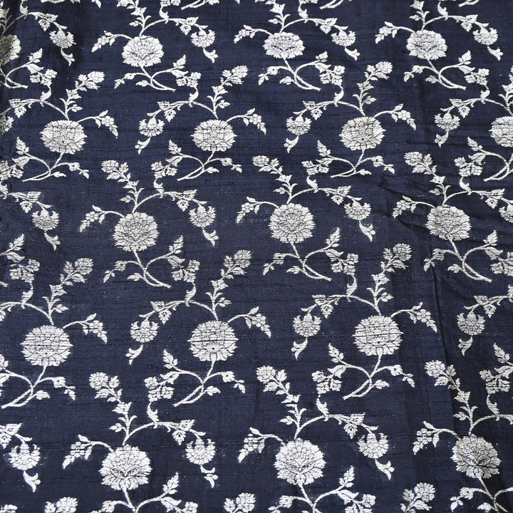 Raw Silk Zari Brocade Fabric – Rich Traditional Floral Designer Fabric-001595-05