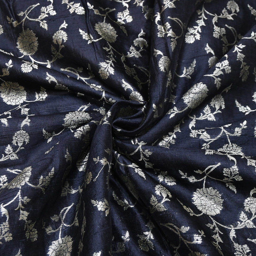 Raw Silk Zari Brocade Fabric – Rich Traditional Floral Designer Fabric-001595-05
