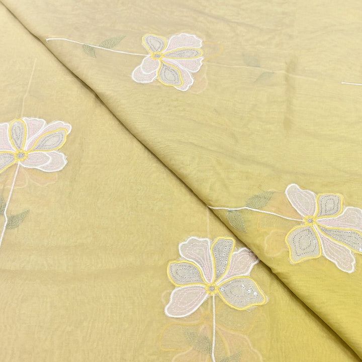 4D Shaded Mul Chanderi Floral Patch & Thread Embroidery Fabric – Designer Summer Fabric GP3925-4