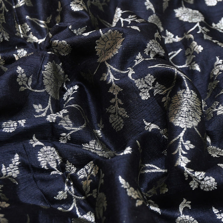 Raw Silk Zari Brocade Fabric – Rich Traditional Floral Designer Fabric-001595-05