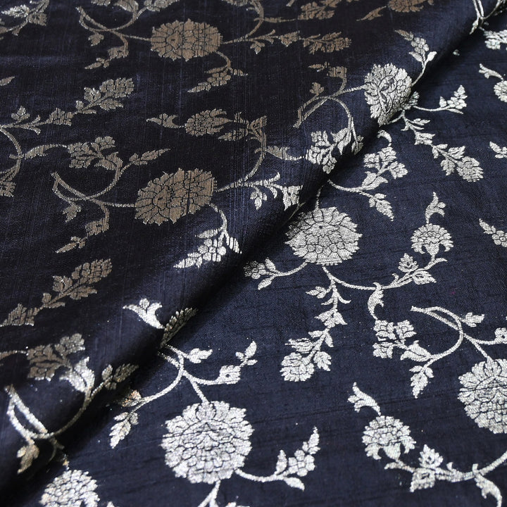 Raw Silk Zari Brocade Fabric – Rich Traditional Floral Designer Fabric-001595-05
