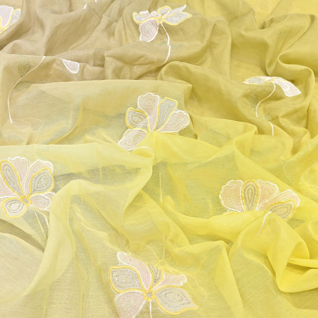 4D Shaded Mul Chanderi Floral Patch & Thread Embroidery Fabric – Designer Summer Fabric GP3925-4