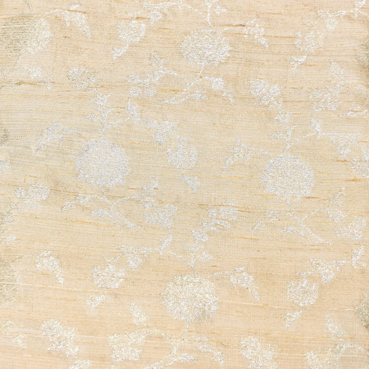 Raw Silk Zari Brocade Fabric – Rich Traditional Floral Designer Fabric-001595-04