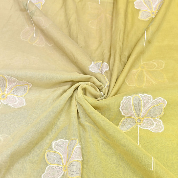 4D Shaded Mul Chanderi Floral Patch & Thread Embroidery Fabric – Designer Summer Fabric GP3925-4