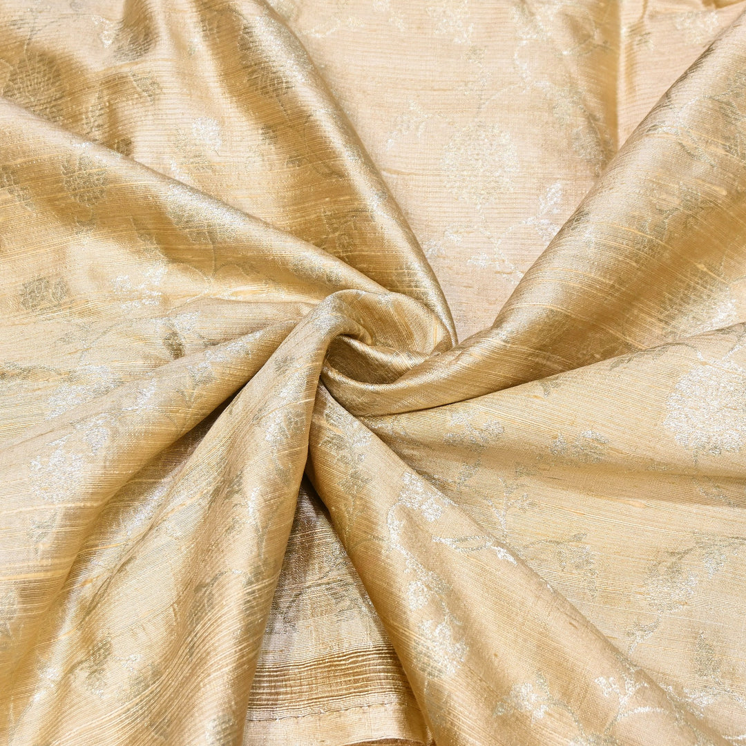 Raw Silk Zari Brocade Fabric – Rich Traditional Floral Designer Fabric-001595-04