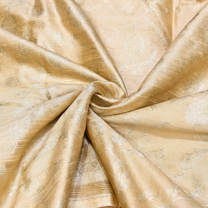 Raw Silk Zari Brocade Fabric – Rich Traditional Floral Designer Fabric-001595-04