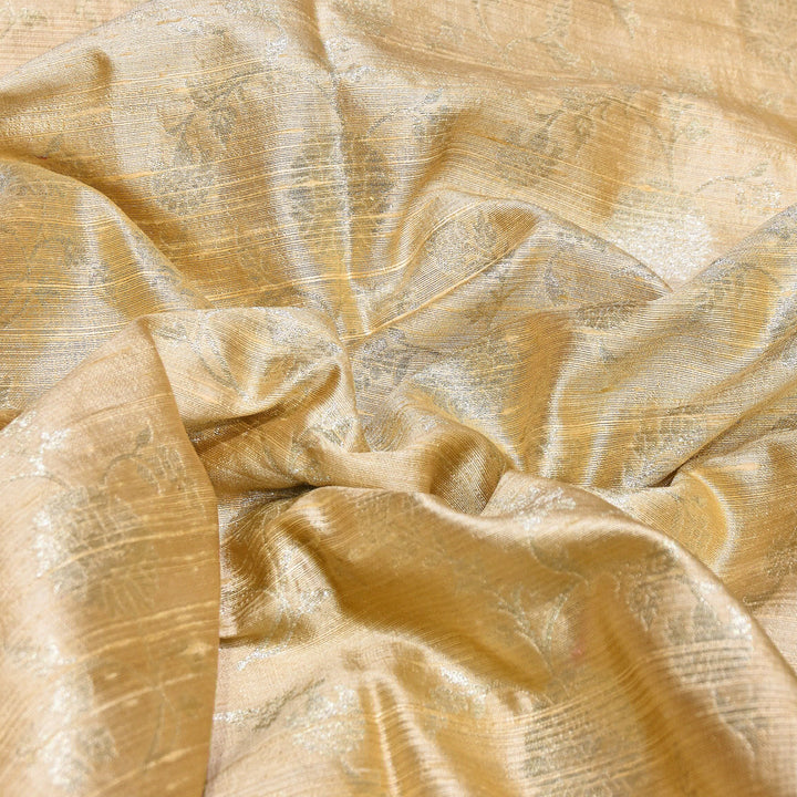 Raw Silk Zari Brocade Fabric – Rich Traditional Floral Designer Fabric-001595-04