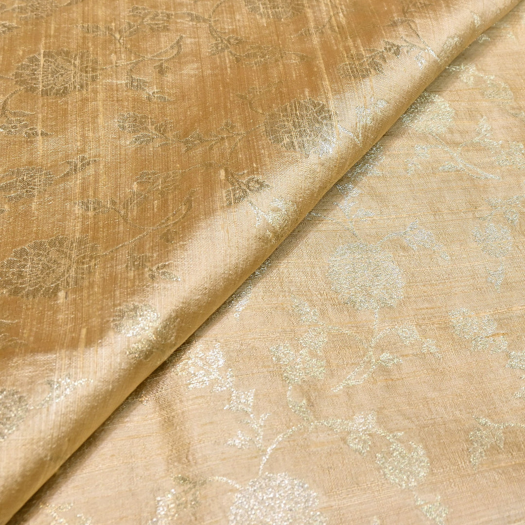 Raw Silk Zari Brocade Fabric – Rich Traditional Floral Designer Fabric-001595-04