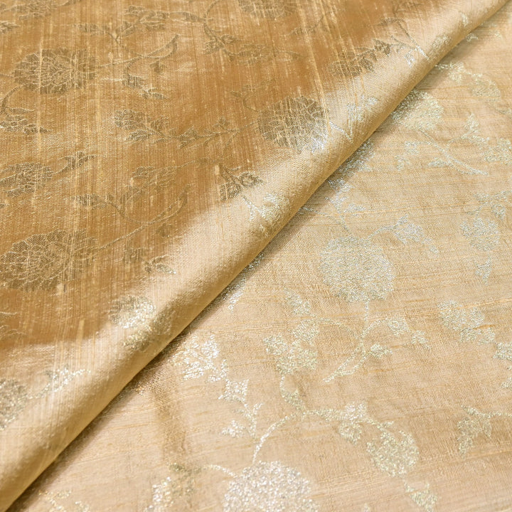 Raw Silk Zari Brocade Fabric – Rich Traditional Floral Designer Fabric-001595-04