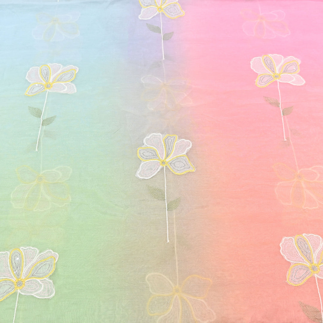 4D Shaded Mul Chanderi Floral Patch & Thread Embroidery Fabric – Designer Summer Fabric GP3925-5