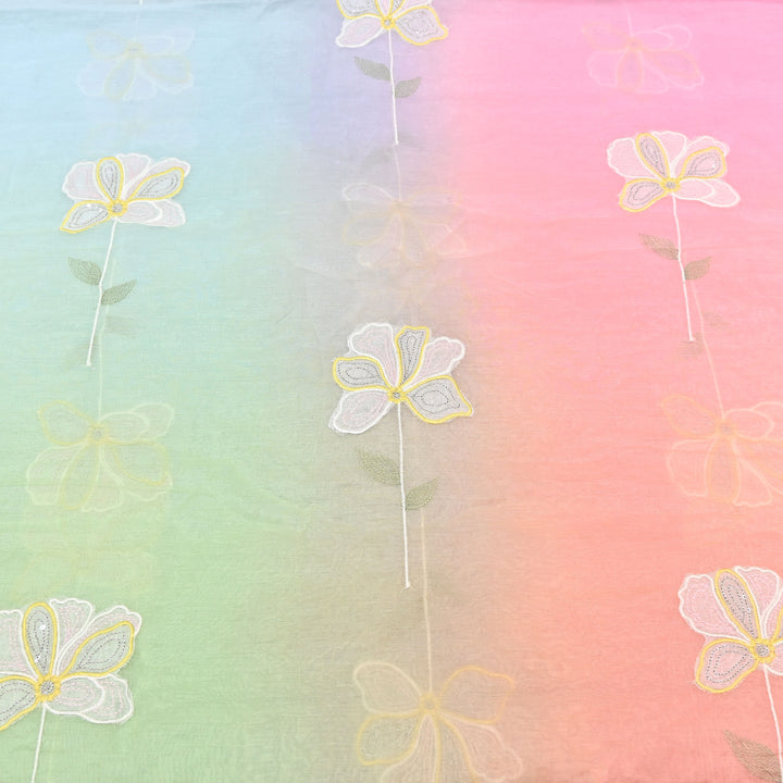 4D Shaded Mul Chanderi Floral Patch & Thread Embroidery Fabric – Designer Summer Fabric GP3925-5