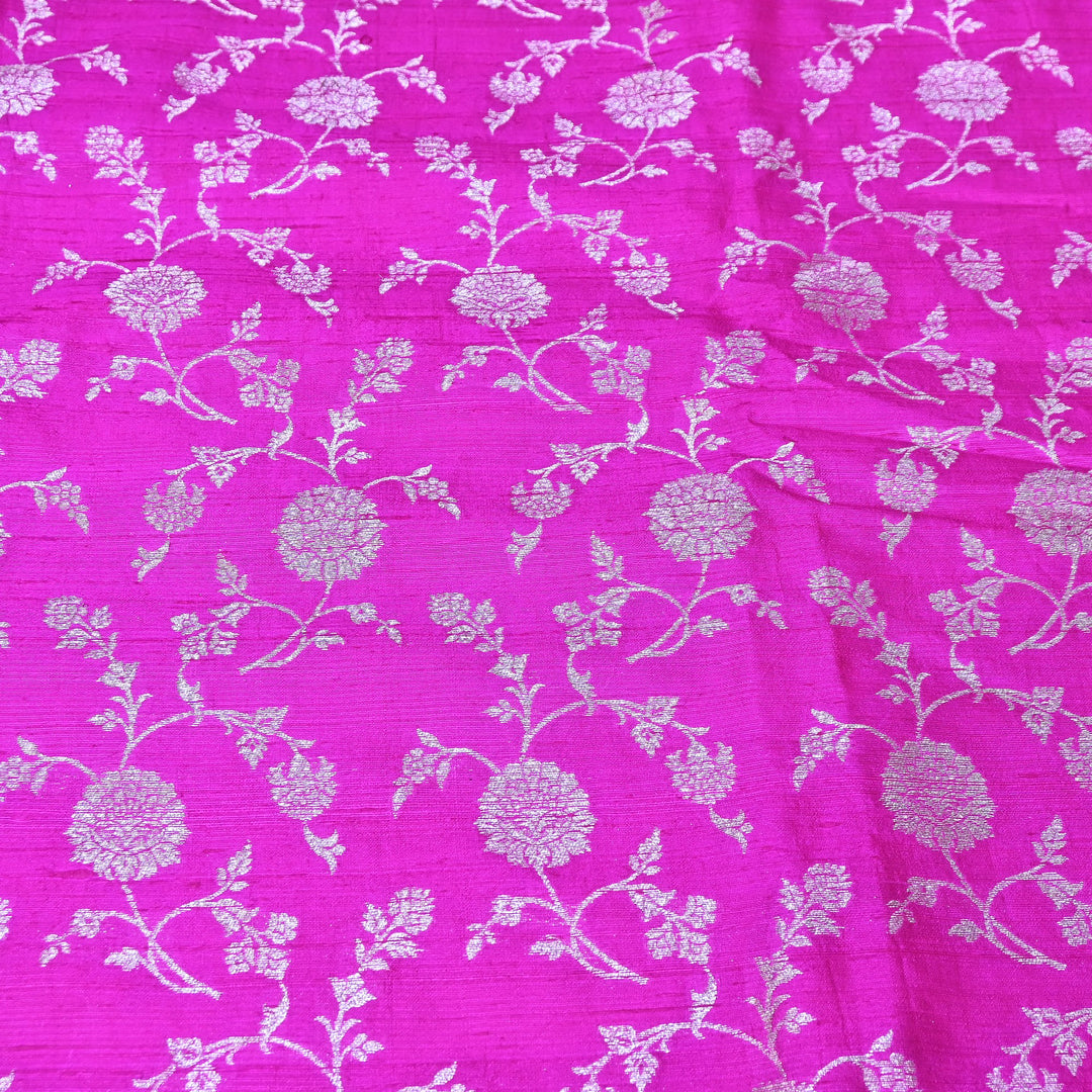 Raw Silk Zari Brocade Fabric – Rich Traditional Floral Designer Fabric-001595-03