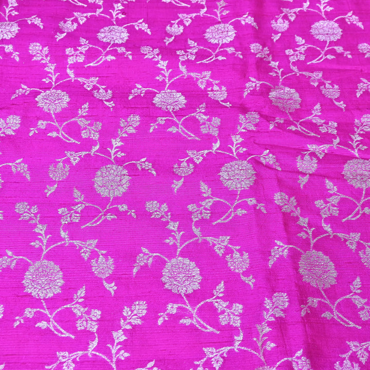 Raw Silk Zari Brocade Fabric – Rich Traditional Floral Designer Fabric-001595-03